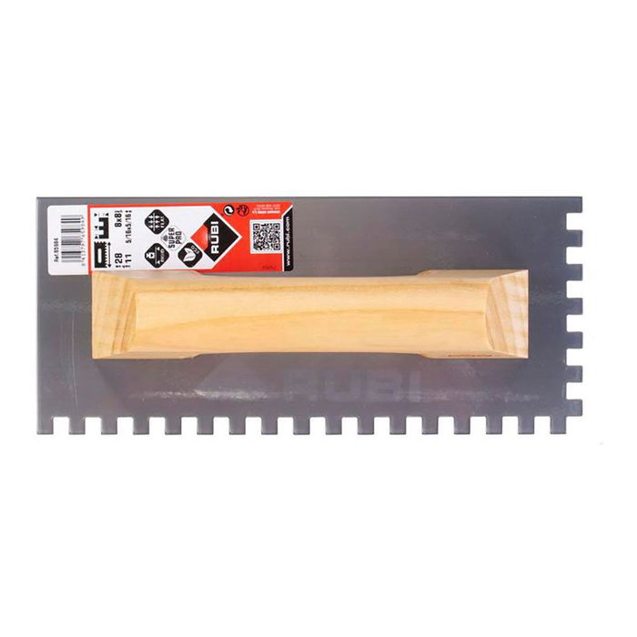 Rubi R65984 Peine de Acero 28cm Mango Madera para Morteros Cola y Cerámica Formato Mediano