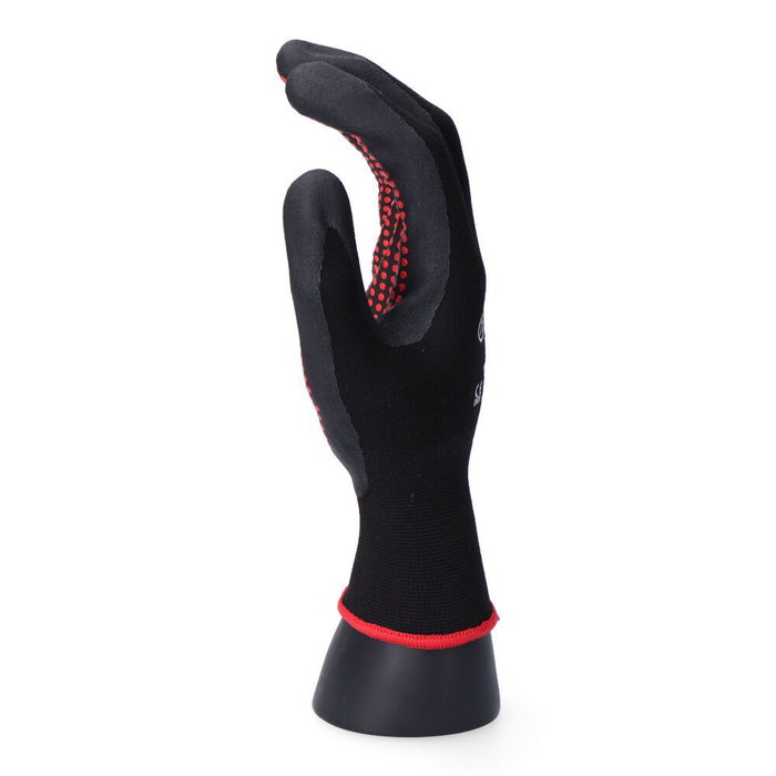 Edm Guante T-07 Nailon/Licra Palma Nitrilo para Metalurgia, Automoción, Mecánicos, Logística, Talla 7 Negro/Rojo