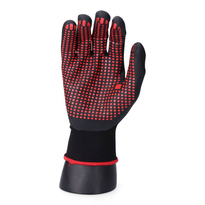 Edm Guante Nailon Licra Palma Nitrilo t-08 Metalurgia Automoción Talleres Mecánicos Talla 8 Negro Rojo