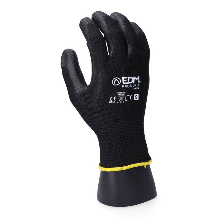 Edm Guante de poliéster con palma de poliuretano t-09 Negro / amarillo