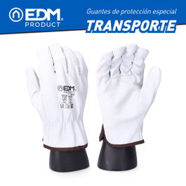 Edm Guante de cuero flor vacuno para transporte, color blanco, talla 8