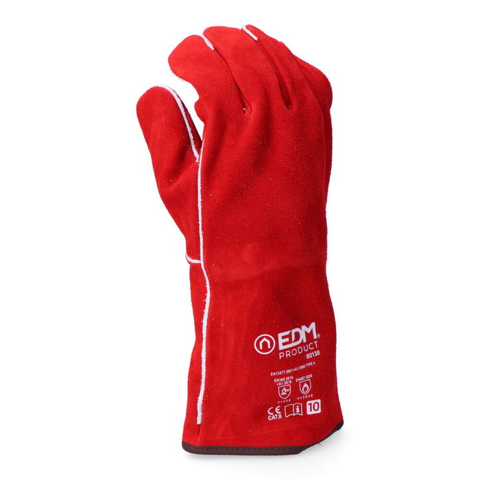 Edm Guante de piel de serraje para soldadura T-10 Rojo