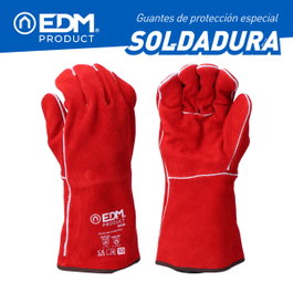 Edm Guante de piel de serraje para soldadura T-10 Rojo