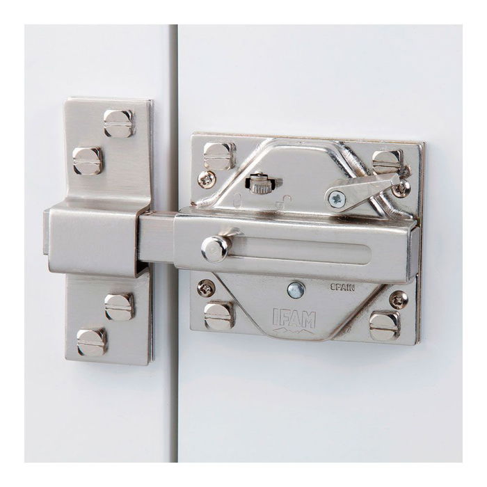 Ifam Cerrojo CS88SC Acabado Cromo Satinado para Puertas Izquierda o Derecha Cuerpo Acero Cierre 4 Vueltas Palanca 17mm