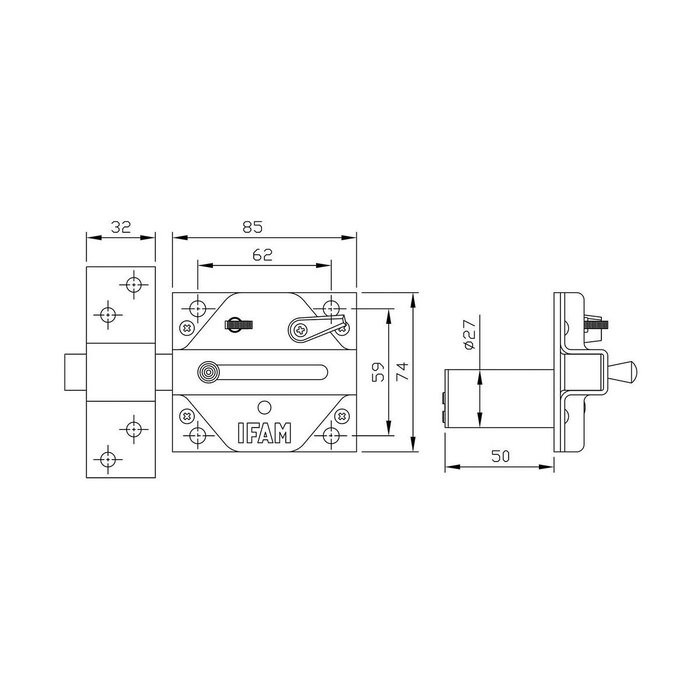 Ifam Cerrojo CS88SC M50 Cromo Satinado con Cilindro de 50 mm