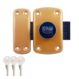 Ifam Cerrojo B5/50 para Puerta con 3 Llaves de Serreta, Cilindro 5 Pitones, Acero Acabado Latonado, Apto Izquierda/Derecha