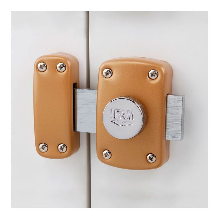 Ifam Cerrojo B5/50 para Puerta con 3 Llaves de Serreta, Cilindro 5 Pitones, Acero Acabado Latonado, Apto Izquierda/Derecha