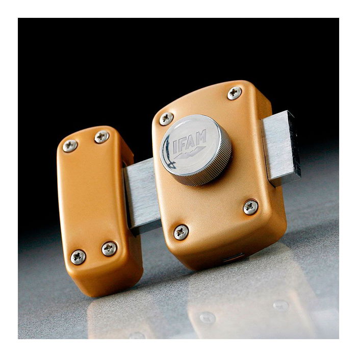 Ifam Cerrojo B5/50 para Puerta con 3 Llaves de Serreta, Cilindro 5 Pitones, Acero Acabado Latonado, Apto Izquierda/Derecha