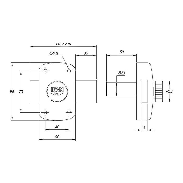 Ifam Cerrojo B5/50 para Puerta con 3 Llaves de Serreta, Cilindro 5 Pitones, Acero Acabado Latonado, Apto Izquierda/Derecha