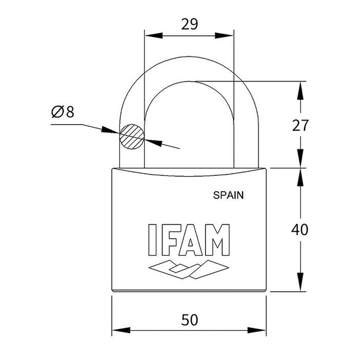 Ifam Candado Inox 50 Inoxidable 50mm con 2 Llaves Arco Normal