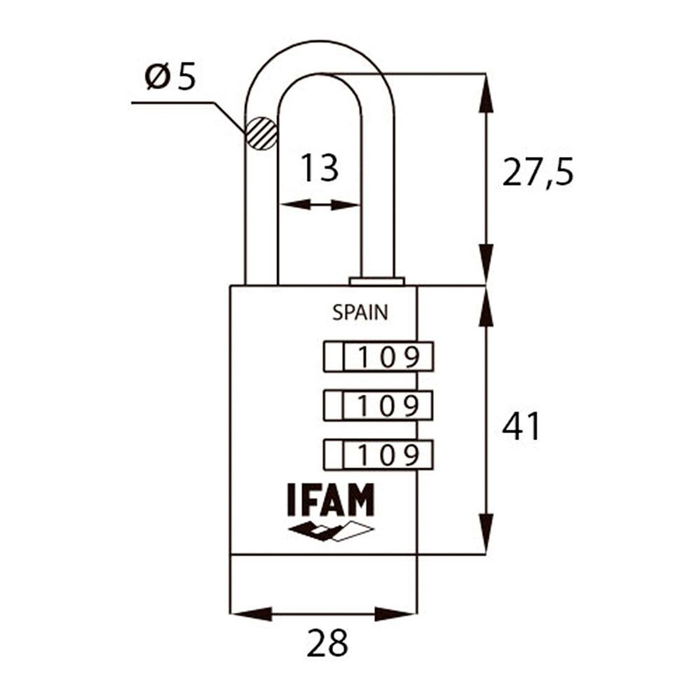 Ifam Candado Combi30 Amarillo 30mm Arco Ø5mm Combinación Cuerpo Aluminio Arco Acero Cromado