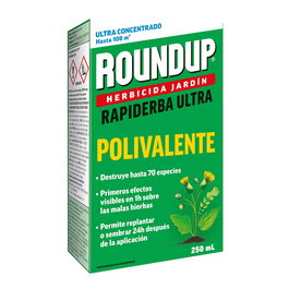 Massó Herbicida Eco Garden Roundup - Herbicida Foliar No Selectivo, 250 ml, Actúa por Contacto, Área 108 m², Primeros Efectos en 1 Hora, Elimina Malas Hierbas y Musgo
