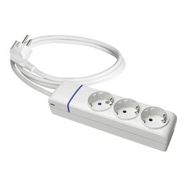 Solera 8013p Base Múltiple 3 Tomas Schuko 16A 250V 3680W Max, Cable 1.5m H05VV-F 3G1.5mm², Policarbonato Blanca Serie Ion
