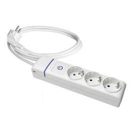 Solera Base múltiple con 3 tomas Schuko 2P+T, interruptor luminoso azul, cable 1.5 m H05VV-F 3G1.5 mm², 3680W, 250V, IP20, serie ION - Blanca/Azul - Ref. 8013PIL