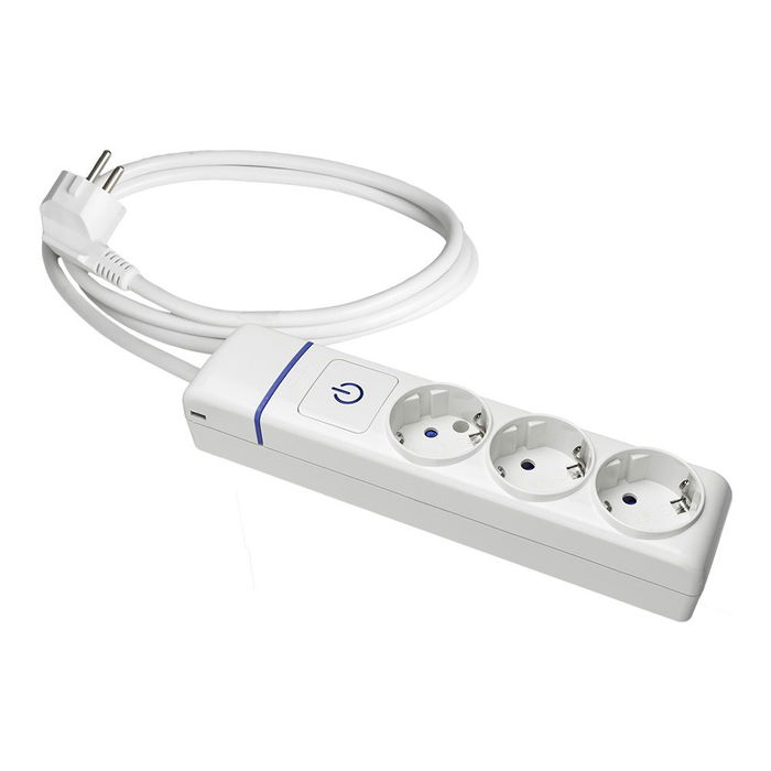 Solera Base múltiple con 3 tomas Schuko 2P+T, interruptor luminoso azul, cable 1.5 m H05VV-F 3G1.5 mm², 3680W, 250V, IP20, serie ION - Blanca/Azul - Ref. 8013PIL Solera Base múltiple con 3 tomas Schuko 2P+T, interruptor luminoso azul, cable 1.5 m H05VV-F 3G1.5 mm², 3680W, 250V, IP20, serie ION - Blanca/Azul - Ref. 8013PIL