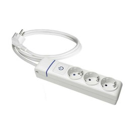 Solera Base múltiple Serie Ion 3 tomas Schuko, interruptor luminoso, 1,5 m, blanca/azul