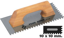 Rubi Llana Peine de Acero 28 cm con Mango de Madera Cerrado, Dentado 10x10 mm