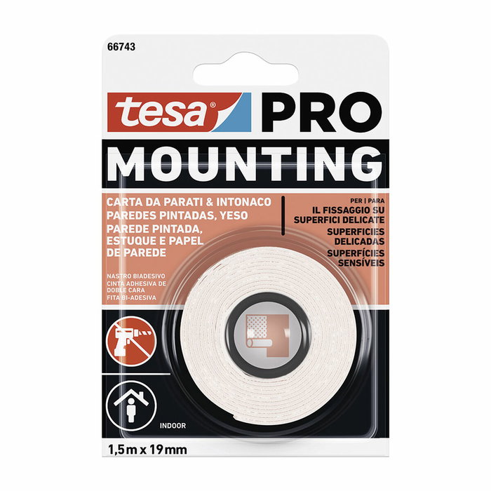 Tesa Mounting Pro cinta doble cara especial pared pintada 19 mm x 1,5 m Tesa Mounting Pro cinta doble cara especial pared pintada 19 mm x 1,5 m