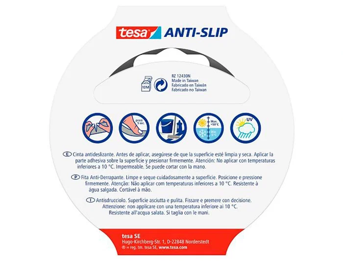 Tesa - Cinta Antideslizante Adhesiva, Uso Interior y Exterior, Color Negro, Resistente al Agua y UV, 15 m x 25 mm (Largo x Ancho)