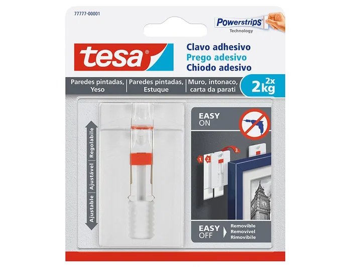 Tesa Clavo Adhesivo Ajustable para Paredes Pintadas y Yeso, 2 kg