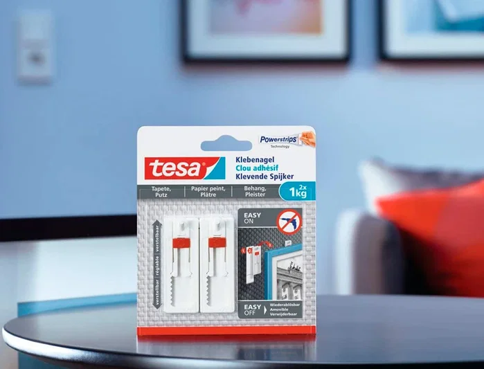 Tesa Clavo Adhesivo Ajustable para Paredes Pintadas y Yeso, 2 kg