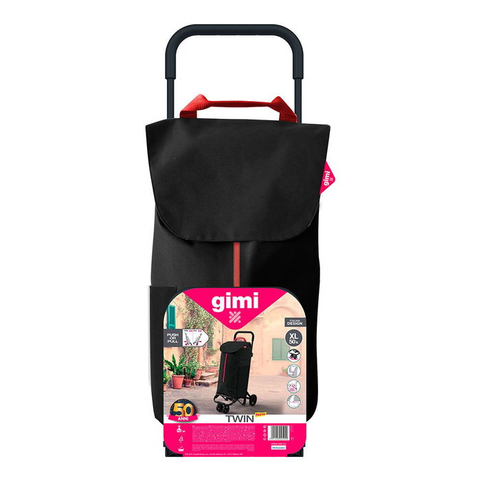 Gimi Carro de la Compra Twin Negro 50 L 169324 con Ruedas Giratorias 360° y Bolsillos