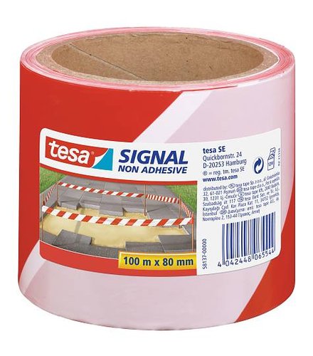 TESA Cinta de balizamiento no adhesiva Rojo/Blanco 80 mm x 100 m TESA Cinta de balizamiento no adhesiva Rojo/Blanco 80 mm x 100 m