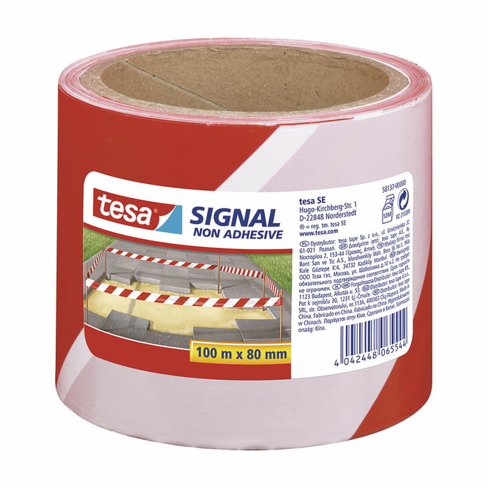 TESA Cinta de balizamiento no adhesiva Rojo/Blanco 80 mm x 100 m TESA Cinta de balizamiento no adhesiva Rojo/Blanco 80 mm x 100 m