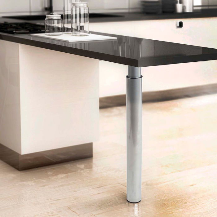 Rei Pata Extensible Cilíndrica Mod.406e Acero Acabado Aluminio Altura 71/110cm Para Mesas y Encimeras
