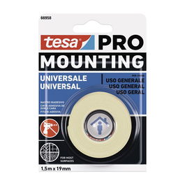 Tesa Mounting Pro 66958-00003-00 Cinta Doble Cara Universal Interior 19 mm x 1,5 m Adhesión Duradera Superficies Lisas Ligeramente Rugosas