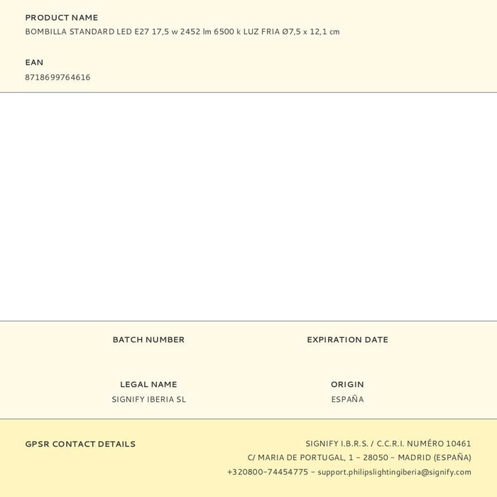 Philips Bombilla LED E27 17,5W 2452lm 6500K Luz Fría Estándar Ø7,5 x 12,1 cm
