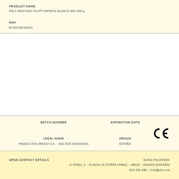 Uhu 7000131 Poly max high tack express Adhesivo de Montaje y Sellador Universal Blanco 440 g Uhu 7000131 Poly max high tack express Adhesivo de Montaje y Sellador Universal Blanco 440 g