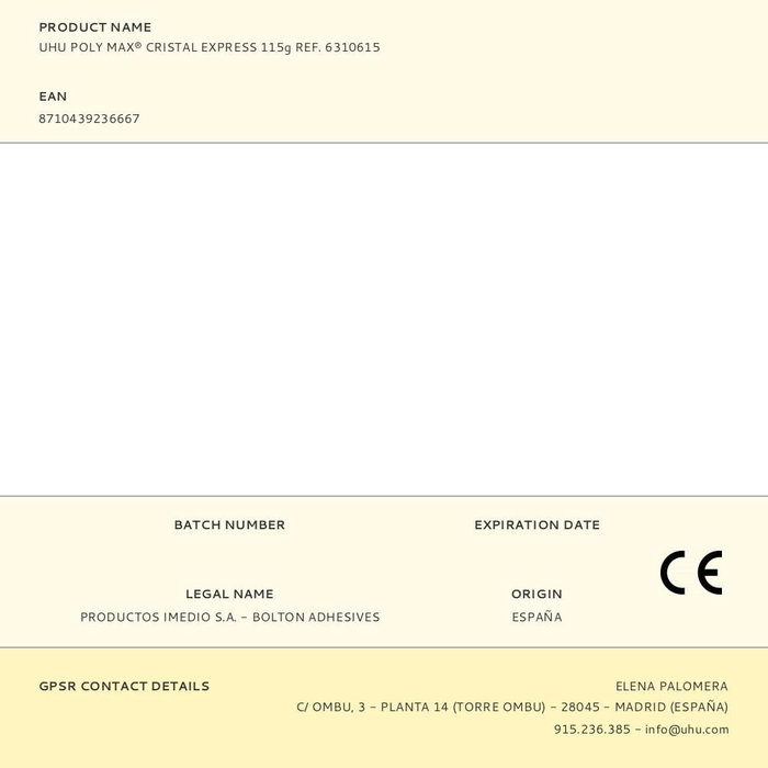 Uhu Poly Max® Cristal Express 115g Adhesivo y Sellador de Montaje Universal Transparente, Ref. 6310615
