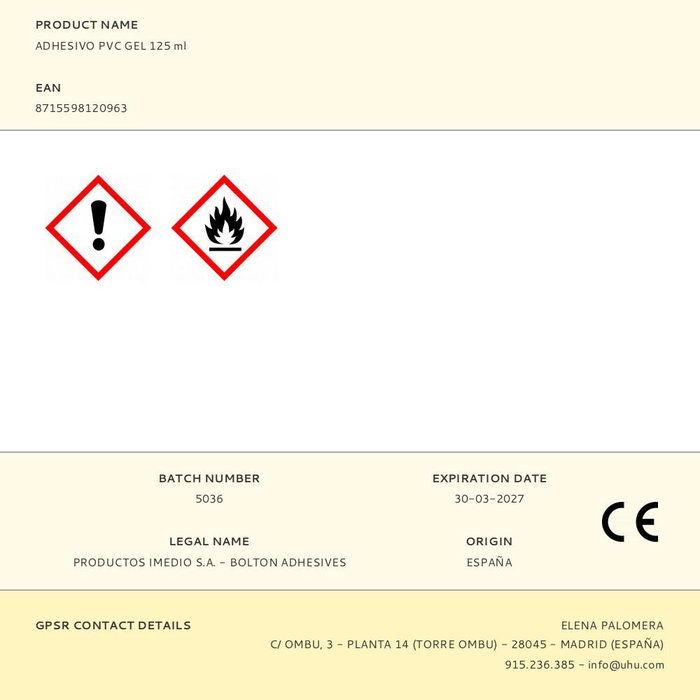 Griffon 6112096 Adhesivo PVC Gel Tixotrópico Sin THF para Unión de Tubos, Manguitos y Empalmes 125 ml