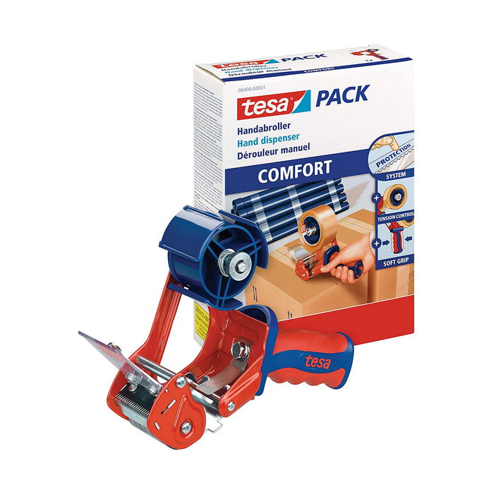 Tesa Dispensador de cinta de embalaje Comfort Rojo / azul Tesa Dispensador de cinta de embalaje Comfort Rojo / azul