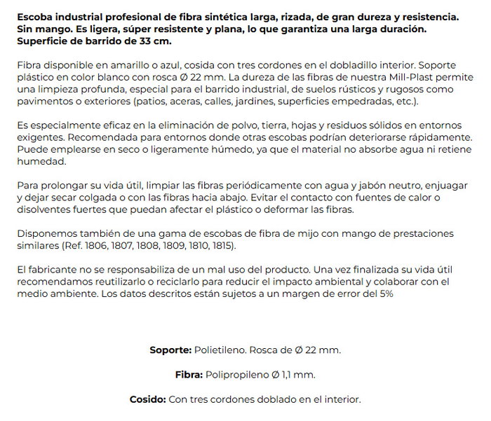 Universal Escoba mil-plast sin mango de 34 x 4 x 26 cm