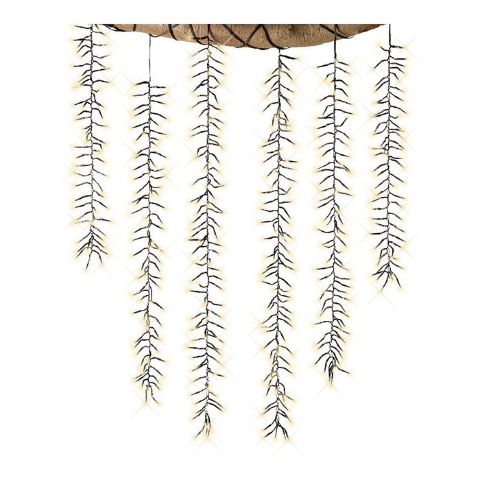 Lumineo Cortina LED Cascada para Árbol Exterior, 480 LEDs Luz Cálida, 12m Total, IP44, 8 Funciones, Temporizador 8h/16h, Cable 10m