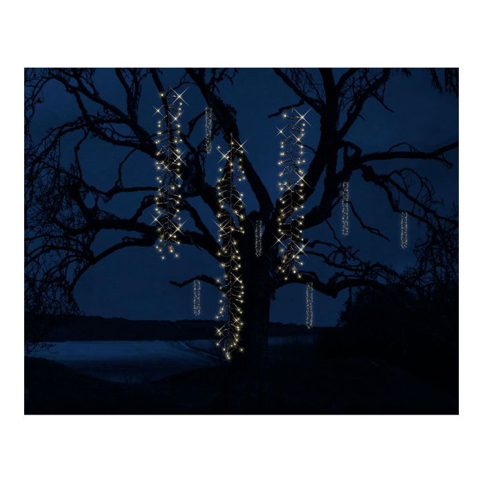 Lumineo Cortina LED Cascada para Árbol de Exterior, 480 LEDs Luz Cálida, IP44, 8 Modos de Efectos con Temporizador 8h/16h, Cable 10m, Longitud Total 12m