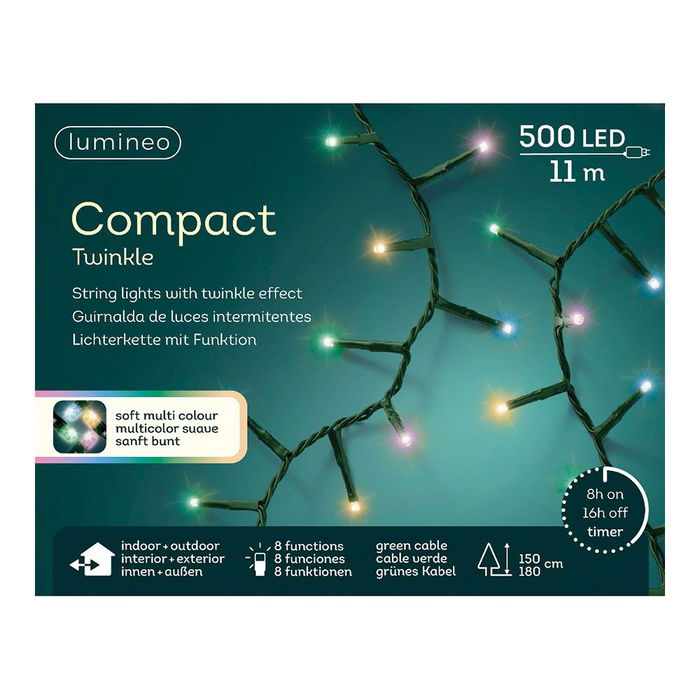 Guirnalda LED Compact 500 Leds Parpadeante Multicolor Pastel 16 m IP44 Cable Verde