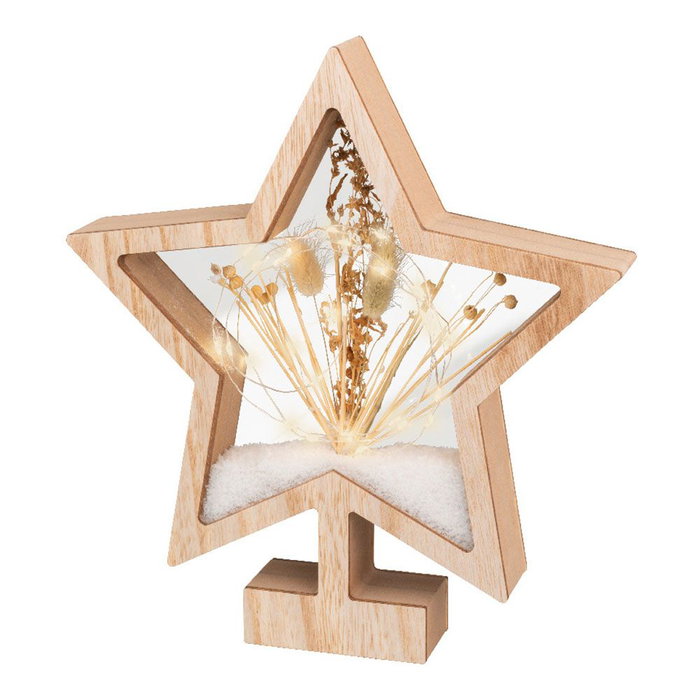 Estrella de madera con microleds 4x26x28cm 25 leds, blanco cálido