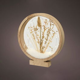 Círculo de Madera Decorativo con MicroLEDs - 25 LEDs, Luz Cálida, 4.30 x 25 x 27.5 cm, IP20 Interior, Alimentación 2xAAA