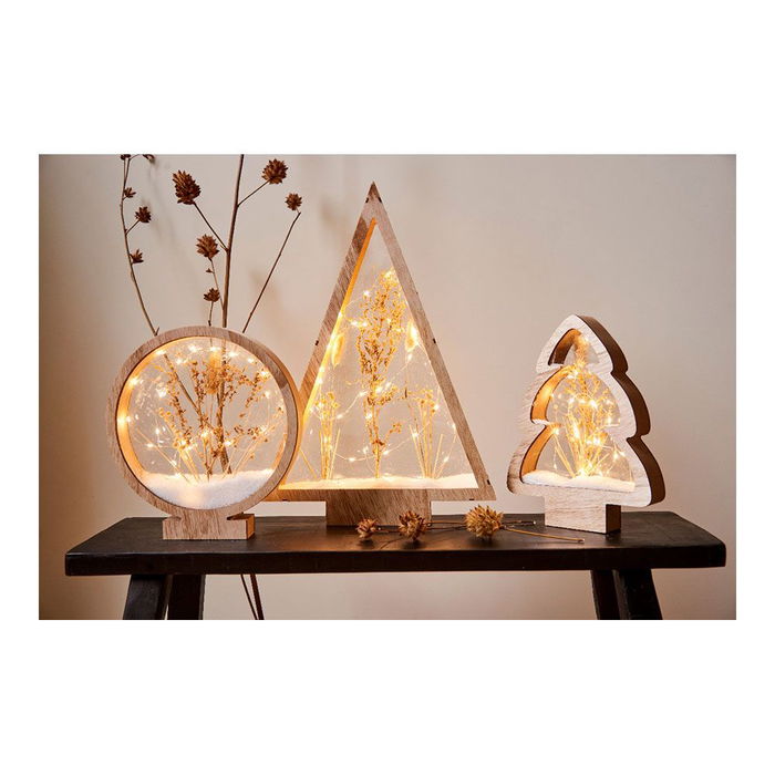 Círculo de Madera Decorativo con MicroLEDs - 25 LEDs, Luz Cálida, 4.30 x 25 x 27.5 cm, IP20 Interior, Alimentación 2xAAA