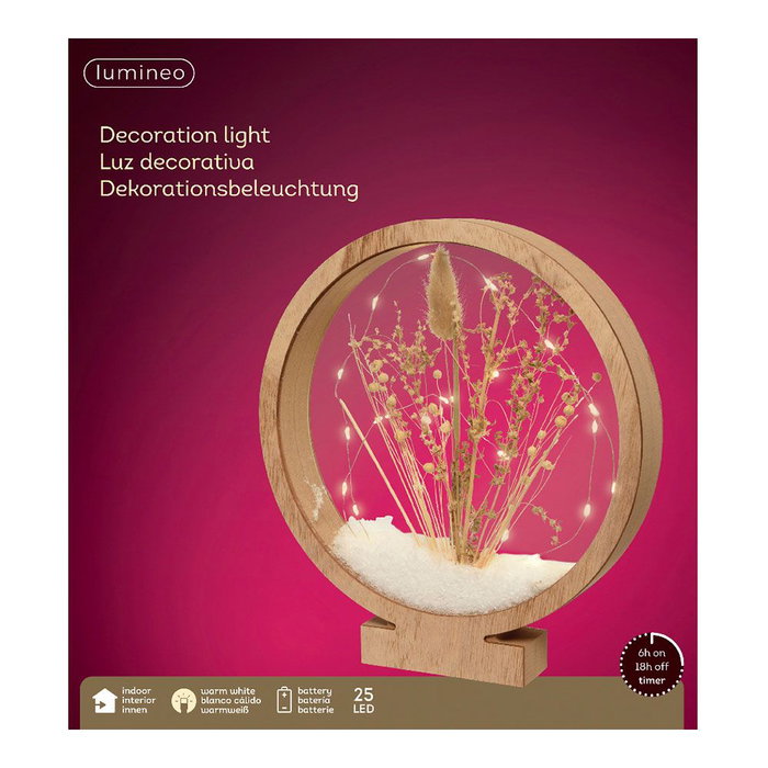 Home Circle Lámpara Decorativa de Madera con MicroLEDs, 25 LEDs, Luz Cálida, IP20 Interior, 4.3 x 25 x 27.5 cm, Alimentación 2xAAA