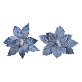 Flor de pascua azul de poliéster efecto congelado ø34x6cm