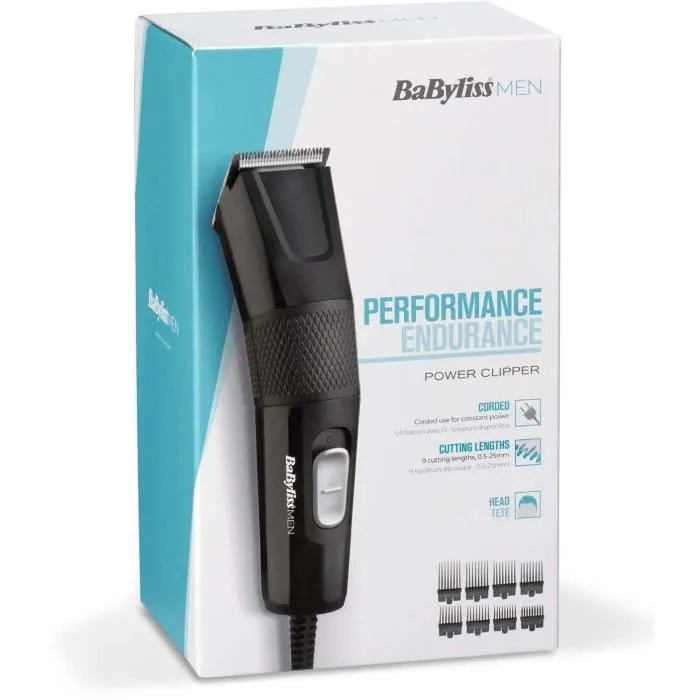 Babyliss E756E Cortapelos Eléctrico con Cable, Cuchillas XL de 45 mm, 9 Alturas de Corte, Limpieza Rápida, Negro