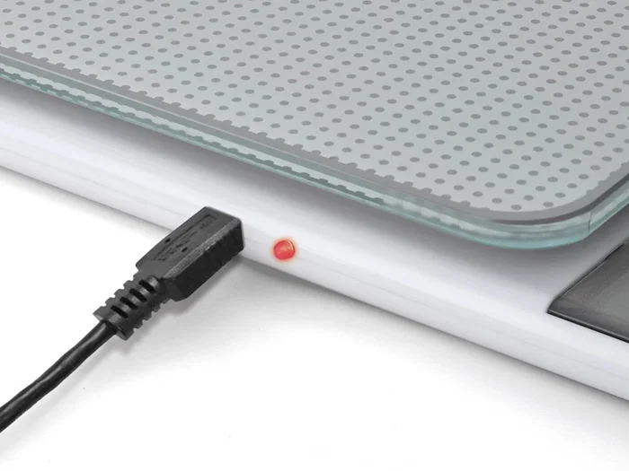 Laica KS1320 Báscula de Cocina Electrónica 5kg 1g Precisión, Blanco, Vidrio, Recargable USB con Función Reloj, Diseño Italiano