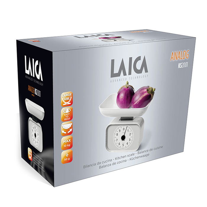 BÁSCULA MECÁNICA DE COCINA LAICA KS2001 BLANCA - HASTA 10KG - PRECISIÓN 50G - INCLUYE BOL