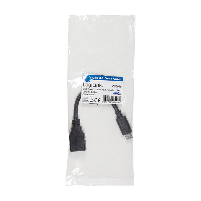 LogiLink Adaptador USB 3.1 Tipo C macho a USB 3.1 Tipo A hembra 0,15 m negro