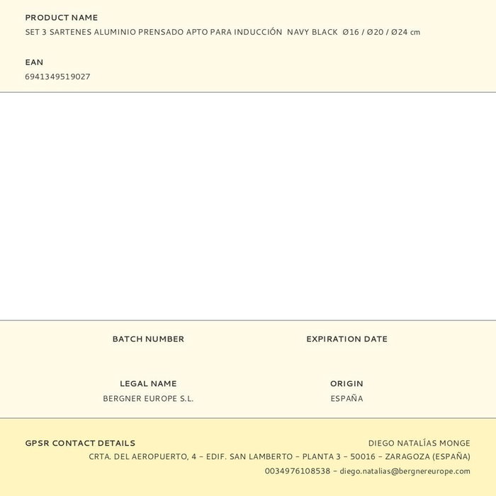 San Ignacio Set 3 Sartenes Aluminio Prensado Navy Black Ø16 / Ø20 / Ø24 cm Apto Inducción