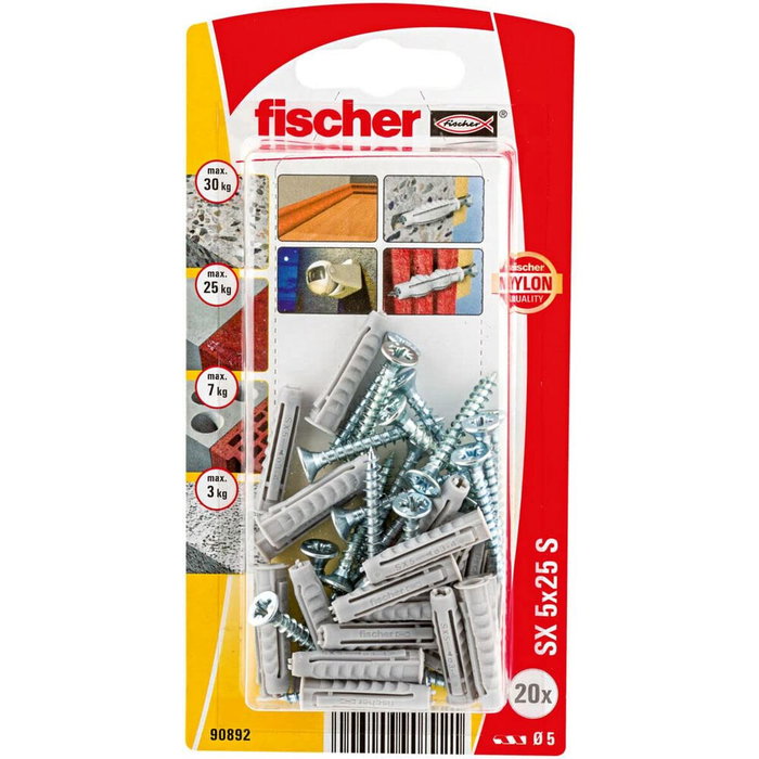 Fischer Tacos SX Plus SK NV ø5 x 25 mm + tornillos ø3,5 x 35 mm, blíster 20 uds Fischer Tacos SX Plus SK NV ø5 x 25 mm + tornillos ø3,5 x 35 mm, blíster 20 uds